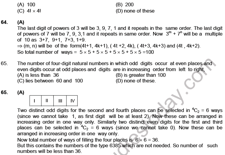 JEE Mathematics Permutation and Combination MCQs Set A, Multiple Choice